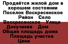 Продаётся жилой дом в хорошем состоянии Поселок Воскресенское › Район ­ Село Воскресенское › Улица ­ Докучаева › Дом ­ 64 › Общая площадь дома ­ 36 › Площадь участка ­ 17 › Цена ­ 450 000 - Саратовская обл. Недвижимость » Дома, коттеджи, дачи продажа   . Саратовская обл.